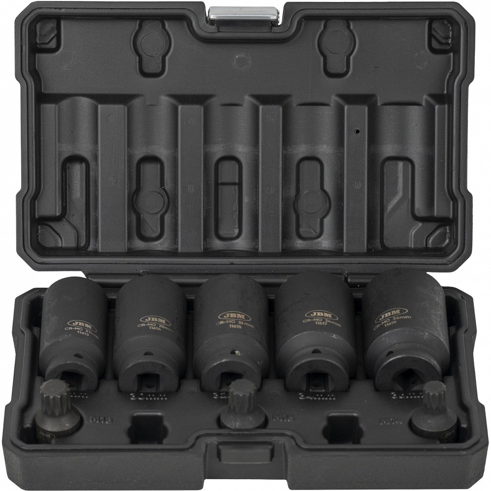 8-OS. 1/2" PIKKADE 6-KANT LÖÖKPADRUNITE + 12-TÄHIK OTSIKUTE KOMPL. 27-36MM & M14-M18 JBM