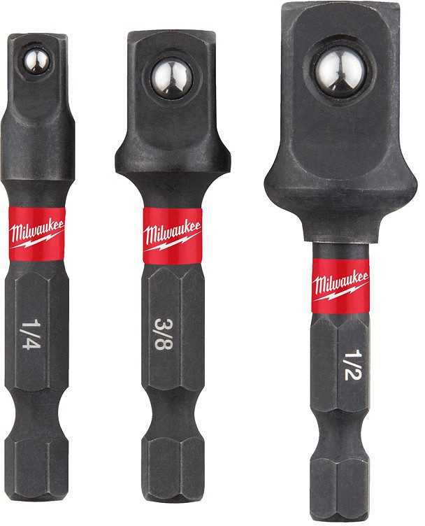 3-OS. ADAPTERITE KOMPLEKT 1/4" KUUSKANT -> 1/4"-3/8"-1/2" NELIKANT LÖÖK MILWAUKEE