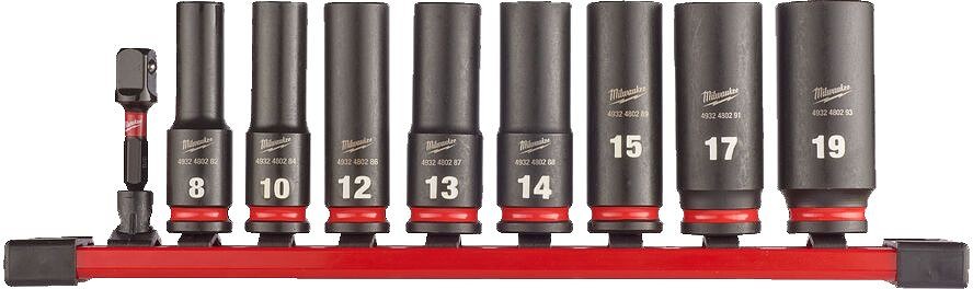 9-OS. 1/4" PIKKADE LÖÖKPADRUNITE KOMPLEKT 8-19MM MILWAUKEE