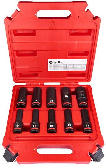 10-OS. 1/2" PIKKADE LÖÖKPADRUNITE KOMPLEKT 10-24MM PLASTKARP MILWAUKEE